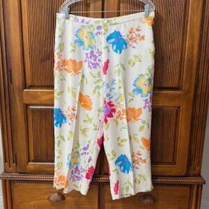 Bobby Chan Floral Cropped Capris Pants Silk Blend Women's Size 14